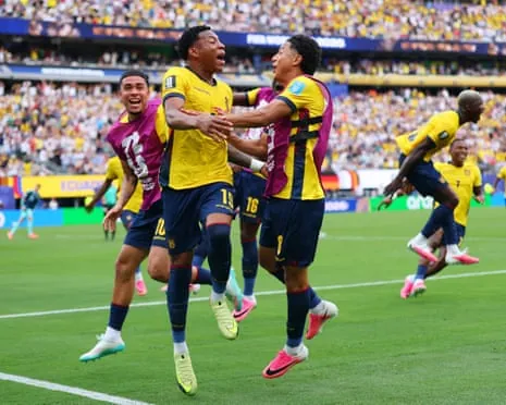 Ecuador's Gonzalo Plata celebrates scoring their second goal.