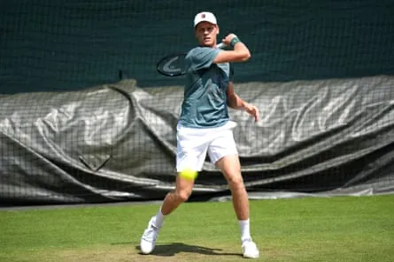 Jannik Sinner in practice at Wimbledon