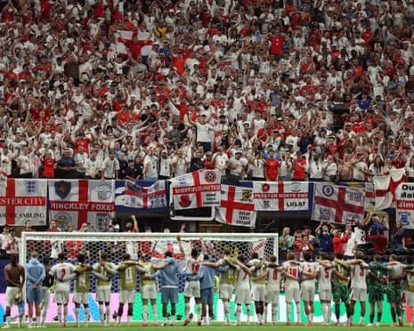 England’s players celebrate in front of their fans after beating the Democratic Republic of Congo