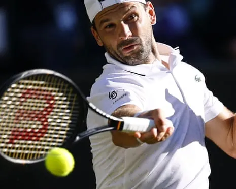 Grigor Dimitrov fires off a forehand during his victory over Jakub Mensik.