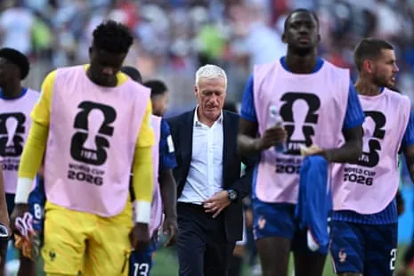 France coach Didier Deschamps walks off at half-time