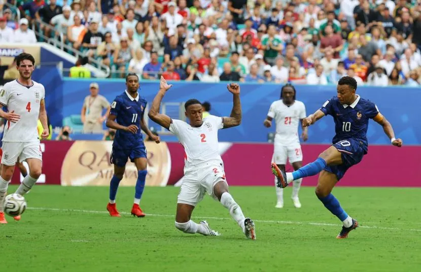 Kylian Mbappe scores France's third goal during the FIFA World Cup third place play-off match against France at Miami Stadium, Miami Gardens, Florida, on Saturday.