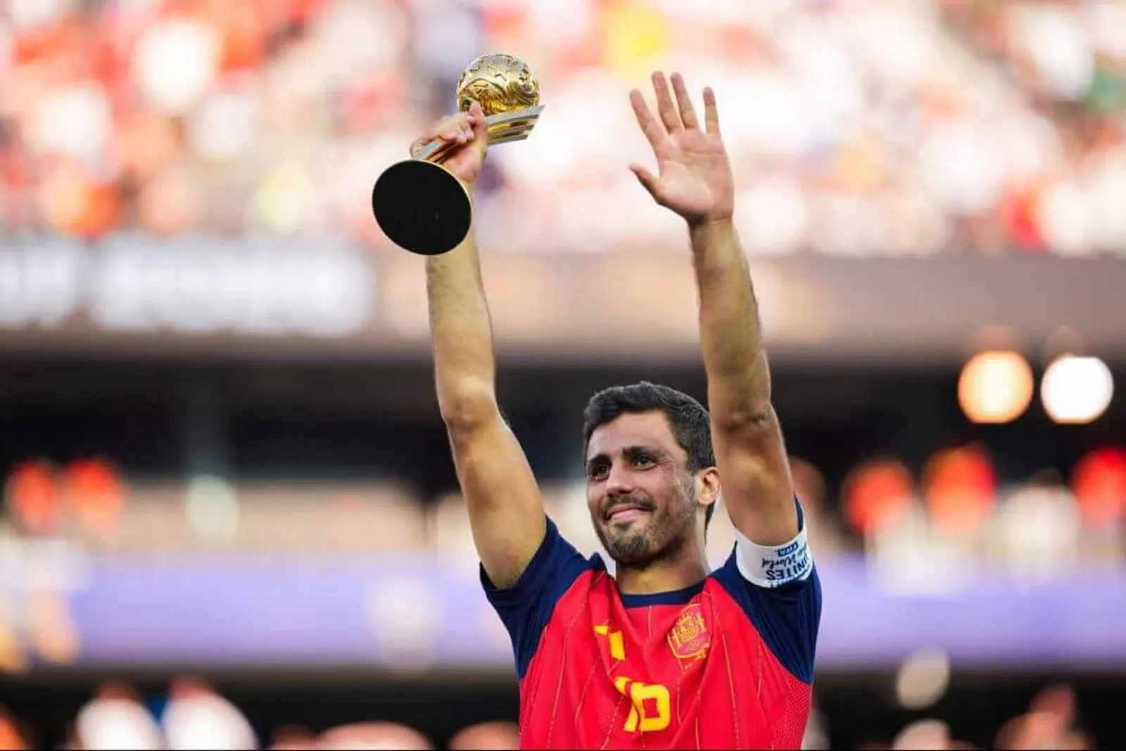 Rodri holds the Golden Ball award after playing in the World Cup final with Spain